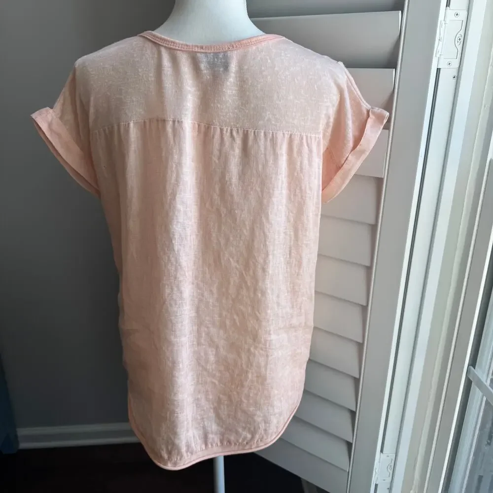 BELLE FRANCE Top Womens S Orange 100% Linen Made in Italy Coastal Beachy Resort - Picture 3 of 12